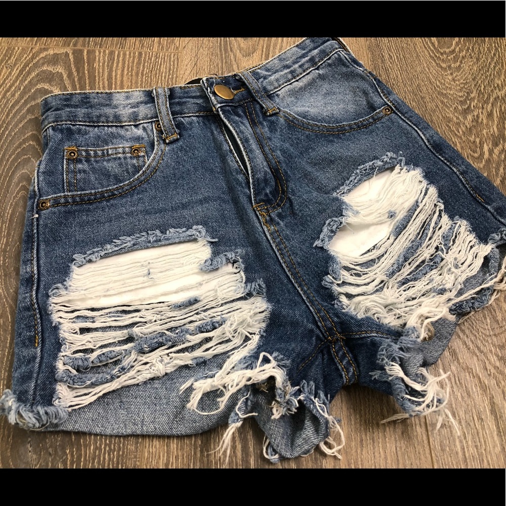 Distressed High Waisted Denim Shorts
